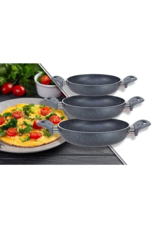 Granitta 18-20-22cm Çift Kulp Gri Granit 3 Lü Omlet-sahan Tava Seti 182022CKG - 2