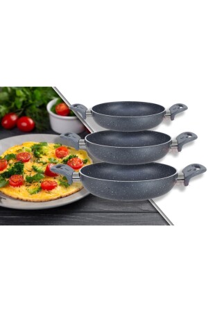 Granitta 18-20-22cm Çift Kulp Gri Granit 3 Lü Omlet-sahan Tava Seti 182022CKG - 3