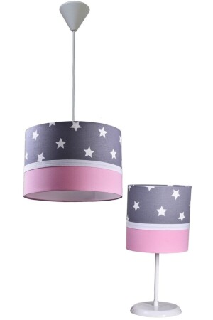 Grau-rosa Sternenhimmel-Kinderzimmer, Teenager- und Babyzimmer, Set aus Kronleuchter und Lampenschirm für Jungen und Mädchen. 5030 - 1