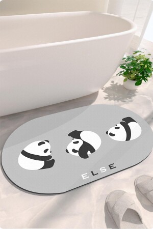 Grau-weißes Panda-Muster, wasserabsorbierender Duschvorleger, Badezimmerteppich, Fußmatte, Toilettensitz, einteilig, oval - 3