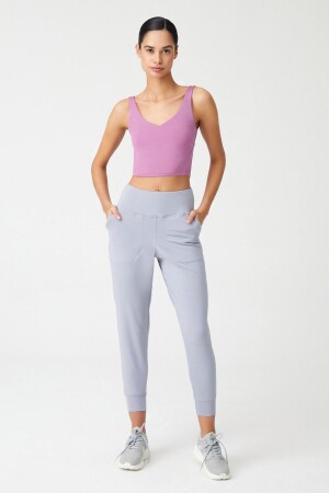 Graue Jogginghose mit hoher Taille für Damen - 1