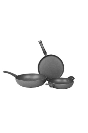 Graues 3-teiliges Pfannenset (28 cm Wok + 26 cm Crêpe + 20 cm Pfanne) MEHTAP-3LUTAVA - 2