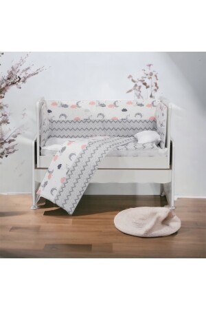 Graues Babyschlafset mit Zickzackmuster 7-teilig 50x100 Weiß - Grau AKH-SLEEPSET - 3