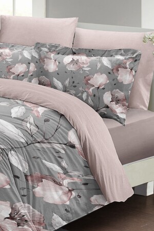 Graues Rosen-Doppelbettbezug-Set aus 3D-Baumwollsatin monohome33552 - 5