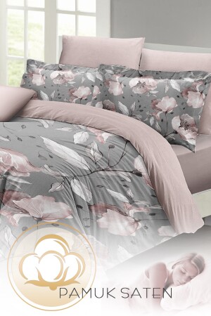 Graues Rosen-Doppelbettbezug-Set aus 3D-Baumwollsatin monohome33552 - 7