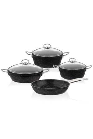 Gravita Gusseisen 4-teiliges 7-teiliges Kochgeschirr-Set Schwarz Tac-3449 2019ST000586 - 2