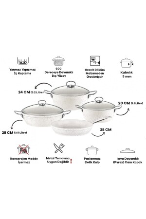 Gravita Kochgeschirr-Set aus Gusseisen, 4-teilig, 7-teilig, Weiß, 2019ST000441 - 4