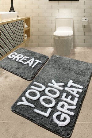 Great Gri 2 Lı Set 60x100 Cm 50x60 Cm Banyo Halısı, Paspas 8682125940540 - 1