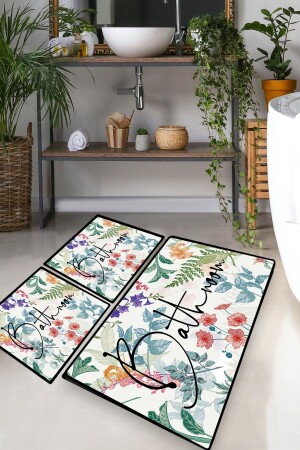 Green In Flower Djt Set of 3 Bathroom Rug Bath Mat 8683264328787 - 2