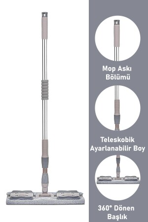 Gri Mandallı - Kıskaçlı Istediğin Bezi Tak Yer Fayans Cam Duvar Yüzey Silme Mopu - 2