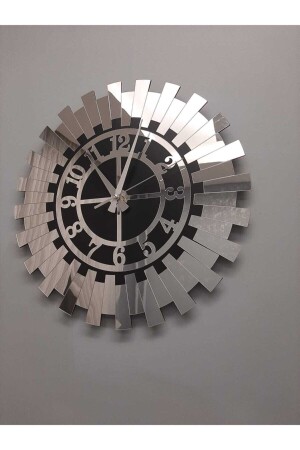 Große dekorative silberne Sonnen-Wanduhr, moderne türkische Ziffern, verspiegeltes Plexiglas auf MDF, 60 x 60 cm - 2