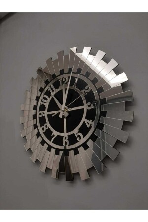 Große dekorative silberne Sonnen-Wanduhr, moderne türkische Ziffern, verspiegeltes Plexiglas auf MDF, 60 x 60 cm - 4