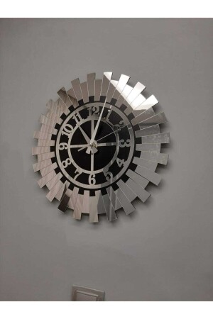 Große dekorative silberne Sonnen-Wanduhr, moderne türkische Ziffern, verspiegeltes Plexiglas auf MDF, 60 x 60 cm - 5