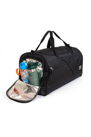 Große Unisex-Sport-, Fitness- und Reisetasche mit Schuhfach, Thermoskanne, Schwarz - 2