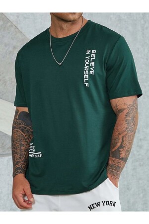 Grünes, bedrucktes Oversize-T-Shirt „Believe“ für Herren - 1