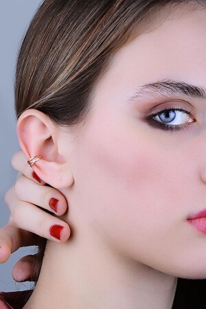 Gümüş Altın Yaldızlı Sade Ear Cuff Kıkırdak Küpe - 2