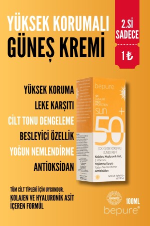 Ton Eşitleyici Güneş Kremi 50 Spf Leke Karşıtı, Kolajen, Hyaluronic Asit Destekli Güneş Kremi 100ml BEPRE01 - 1