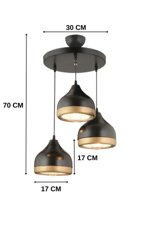 Güneş Schwarzer 3-teiliger Hängelampen-Kronleuchter – Besonderes Design – Schlafzimmer – Wohnzimmer – Küche – Flur TYC6518NMN168742423569054 - 4