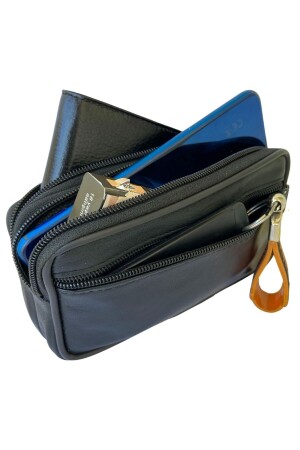 Gürteltasche aus echtem Leder mit Handyfach, horizontal mit 3 Fächern - 7