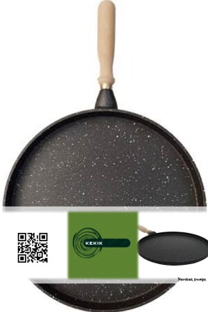 Gussgranit 36 ​​cm flache Backform für Pfannkuchen, Fladenbrot, Kreppteig, Pizza, Fleisch, Fisch (schwarz) MNDSGTV36CM001 - 4