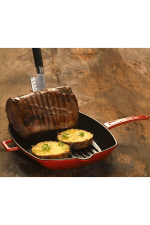 Gussquadrat-Grillpfanne aus Gusseisen mit massivem Griff, Abmessung 28 x 28 cm. LV P GT 2828 K0 R - 8