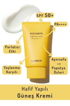 Hafif Yapılı Güneş Kremi 50 Gr - Eco Earth Light Sun Cream Spf 50- Ve Pa-- SAEELSC - 3