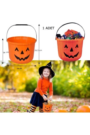 Halloween Balkabağı Figürlü Plastik Şeker Toplama Kovası 14 cm Büyük Boy - 2