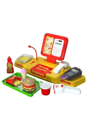 Hamburger Shop Registrierkassen-Spielzeugset mit Taschenrechner, Kassengerät und Soundtablett - 2