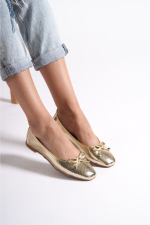 Hana Trend Gold Damen-Ballerinas mit Schleife - 1