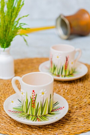 Handgefertigte 2-teilige Kaffeetasse aus Keramik, weißes Gänseblümchen. 2-teiliges weißes Gänseblümchen - 5