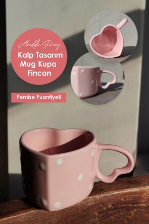 Handgefertigte Keramik-Tasse mit rosa Punkten und Herz-Design, Tasse, Tasse, Tasse, Tasse, Kaffeetasse - 2