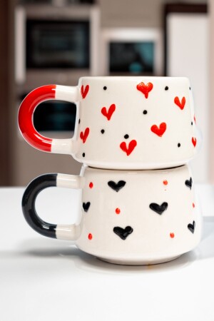 Handgefertigte Keramiktasse – 2-teilige Herztasse zum Valentinstag - 3