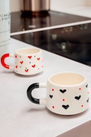 Handgefertigte Keramiktasse – 2-teilige Herztasse zum Valentinstag - 4