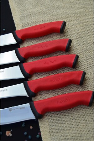 Handgefertigtes, rotes, detailliertes 5-teiliges Küchenmesser-Set, Metzger-Set, Rüstung, Fleisch, Brot, Obst, Gemüse, Messer-Set, 5er-Set - 6