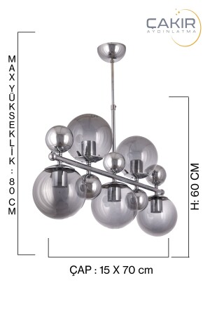 Hängeleuchter mit 5 Reihen silbernem Chrom-Rauchglas - Çakır Avize 7540-S - 5