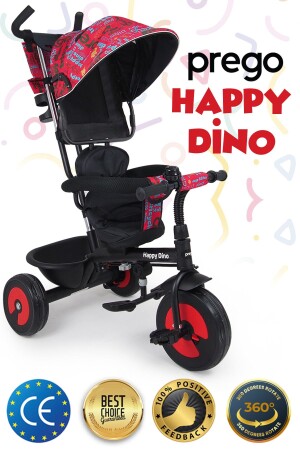 Happy Dino Dreirädriges Kinderfahrrad mit Kindersicherung und 360° drehbarem Sitz IB50403 - 2