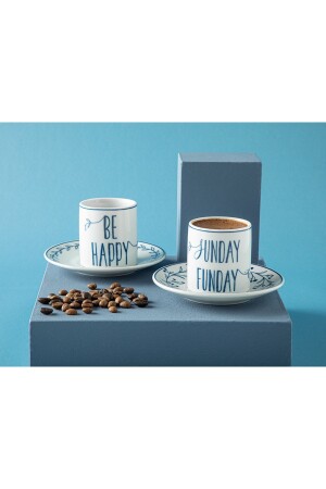 Happy Sunday 4-teiliges Kaffeetassen-Set aus Porzellan für 2 Personen, 80 ml, Dunkelblau, 10035822 - 1