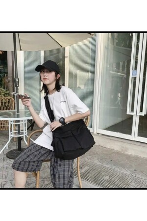 Harajuku Vintage Unisex Cargo Tasche große schwarze Messenger Bag - 6