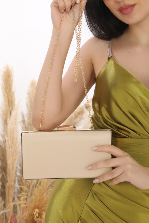 Hautfarbene Abendkleid-Portfolio-Clutch-Damentasche, handlich und mit langem Riemen verwendbar - 4