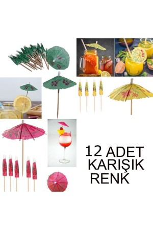 Hawaiianische Cocktail-Fruchtdekoration, Regenschirm-Zahnstocher, gemischte Farben, 12 Stück - 3