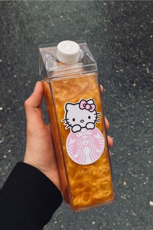 Hello Kitty Suluk 500ml Mika Süt Kutu Tasarımlı Su Kahve İçecek Şişesi Hello Kitty Starbucks Matara Yushi-MATARA-HELLOKITTY - 4