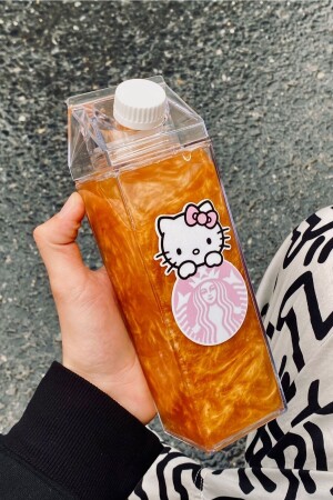 Hello Kitty Suluk 500ml Mika Süt Kutu Tasarımlı Su Kahve İçecek Şişesi Hello Kitty Starbucks Matara Yushi-MATARA-HELLOKITTY - 5