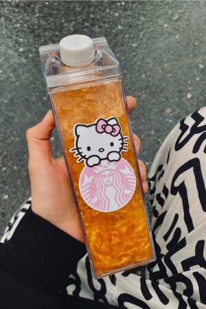 Hello Kitty Suluk 500ml Mika Süt Kutu Tasarımlı Su Kahve İçecek Şişesi Hello Kitty Starbucks Matara Yushi-MATARA-HELLOKITTY - 6