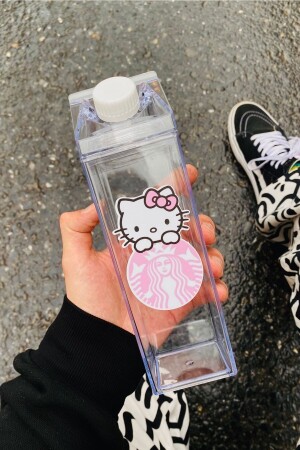 Hello Kitty Suluk 500ml Mika Süt Kutu Tasarımlı Su Kahve İçecek Şişesi Hello Kitty Starbucks Matara Yushi-MATARA-HELLOKITTY - 8