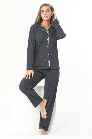 Hemd-Langarm-Pyjama-Set in Anthrazit ÖND-P-4109 - 1