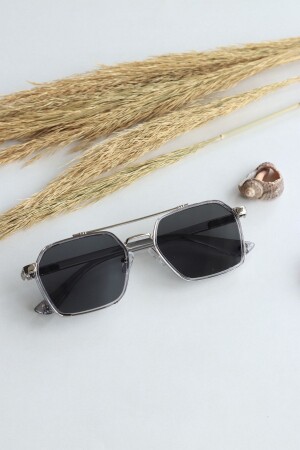 Henry-Unisex-Sonnenbrille mit silbernem Rahmen, graues Glas, rechteckig, quadratisch, Uv400, Evelynshewall - 4