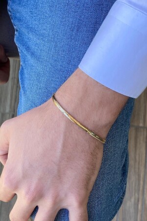 Herren-Kettenarmband mit Fischgrätenmuster aus 14 Karat Gold - 1