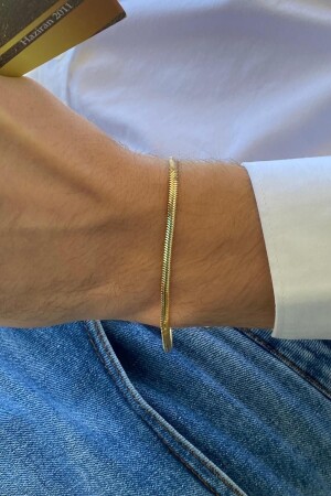 Herren-Kettenarmband mit Fischgrätenmuster aus 14 Karat Gold - 6