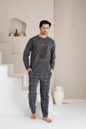 Herren-Pyjama-Set mit Karomuster und langen Ärmeln und Rundhalsausschnitt ATP0046 - 1