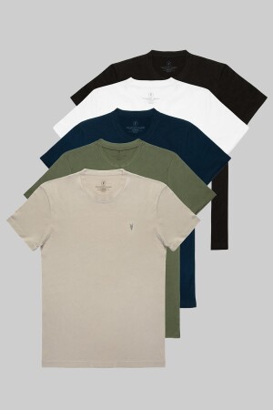 Herren-T-Shirts aus 100 % Baumwolle im 5er-Pack in Schwarz, Weiß, Khaki, Grau, Marineblau - 1